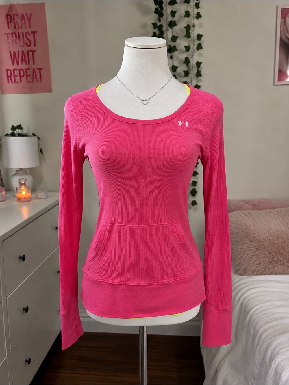 Under Armour Women's Hot Pink Long-Sleeve Scoop Neck Pullover